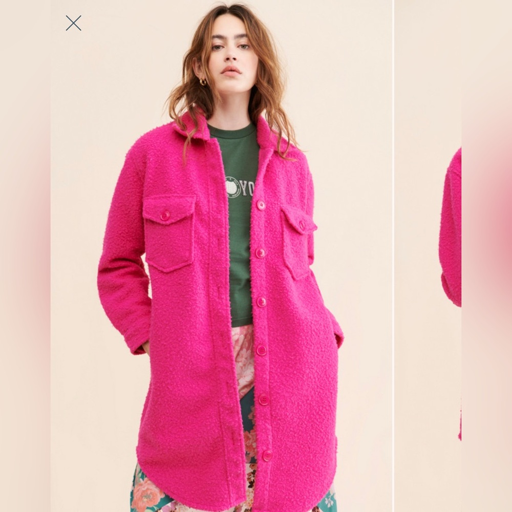 Bouclé Shirt Jacket | RD Style by Anthropologie | Pink | Size S Petite